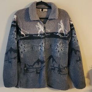 Vintage Woolrich Winter Ski Scene Fleece Zip Up Jacket Size S
